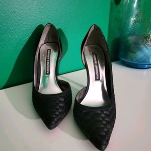 Basketweave black dorsay pumps